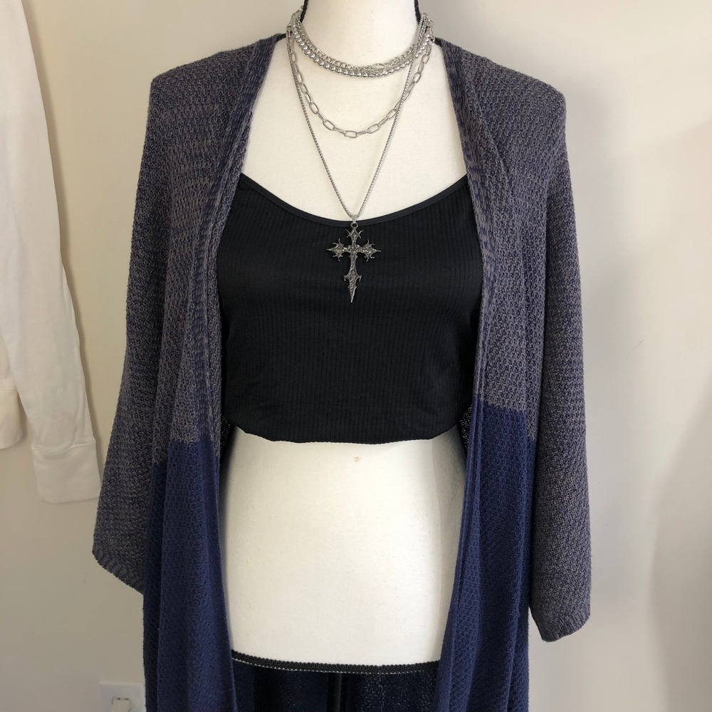 BDG Urban Outfitters Open Cardigan Sweater Womens S Blue Grey Colorblock Long